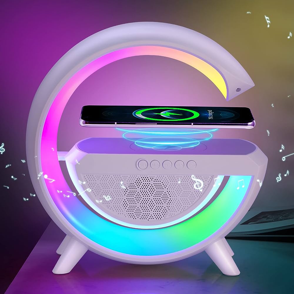 Réveil 4-en-1 avec lumière d'ambiance, haut-parleur Bluetooth et fonction de charge sans fil
