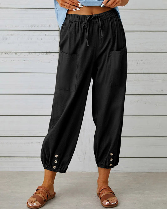 Camille - Pantalon Cargo Confortable Avec Cordon De Serrage Et Boutons