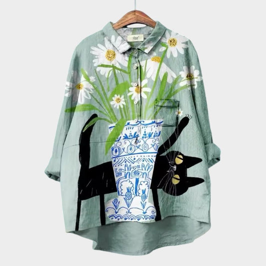 Yvonne - chemise avec animal de compagnie et imprimé fleur