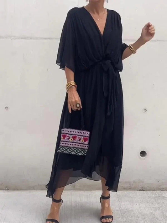 Monica - Robe en mousseline de soie à col en V, élégante et stylée