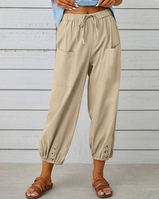 Camille - Pantalon Cargo Confortable Avec Cordon De Serrage Et Boutons