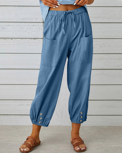 Camille - Pantalon Cargo Confortable Avec Cordon De Serrage Et Boutons