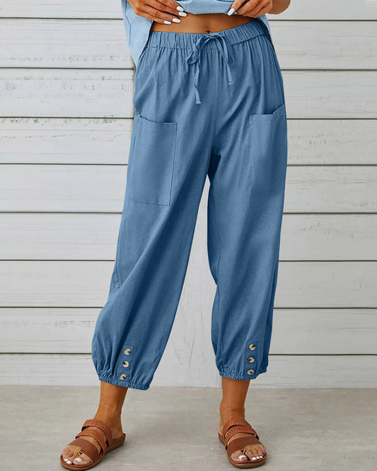 Camille - Pantalon Cargo Confortable Avec Cordon De Serrage Et Boutons