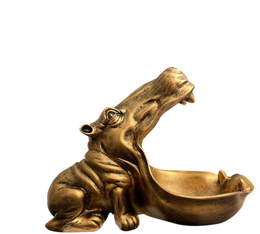 Charmante figurine d'hippopotame HippoServe avec bol – Sculpture décorative en résine pour la maison et le bureau
