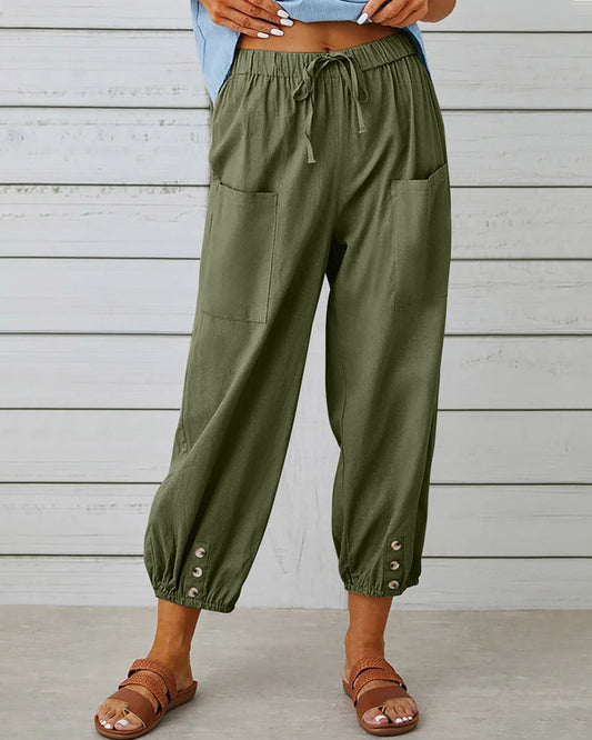 Camille - Pantalon Cargo Confortable Avec Cordon De Serrage Et Boutons