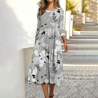 Robe Midi Florale en Coton et Polyester – Femme – Elowen