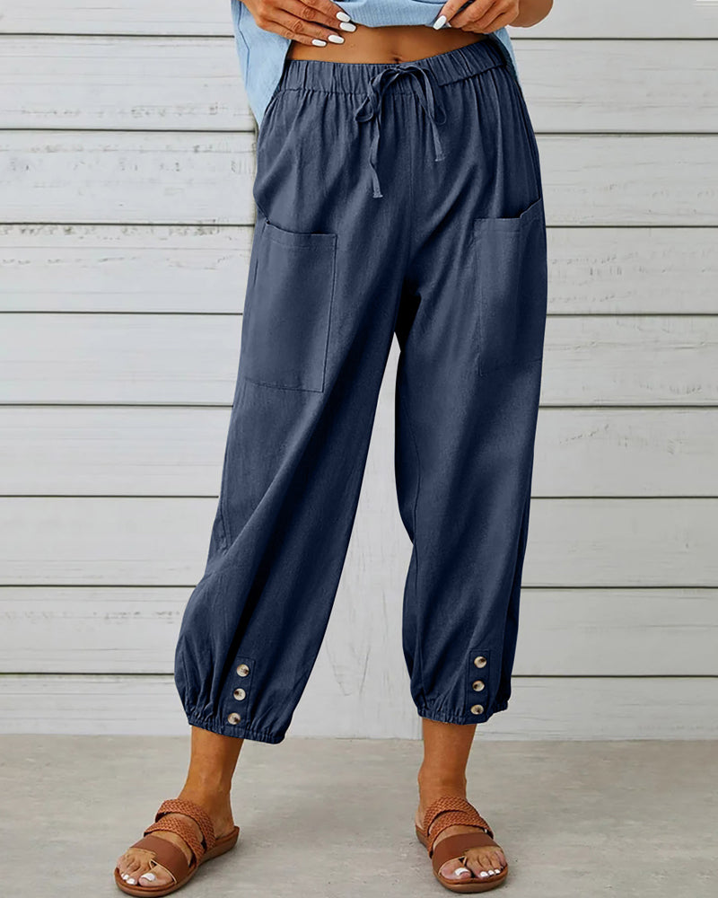 Camille - Pantalon Cargo Confortable Avec Cordon De Serrage Et Boutons