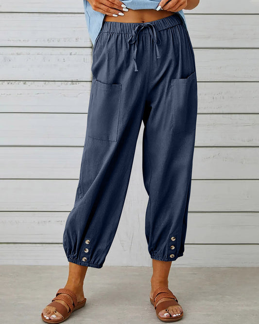 Camille - Pantalon Cargo Confortable Avec Cordon De Serrage Et Boutons