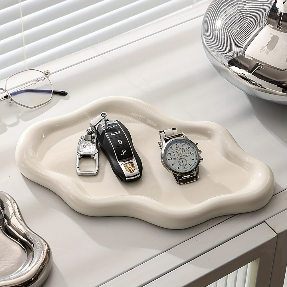 Grand bol en céramique en forme de nuage – Organisateur de bijoux élégant pour commodes