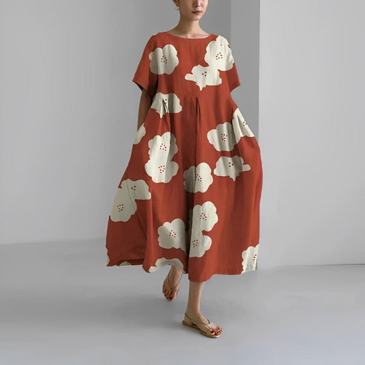 Robe Florale Confortable en Polyester – Femme – Rose