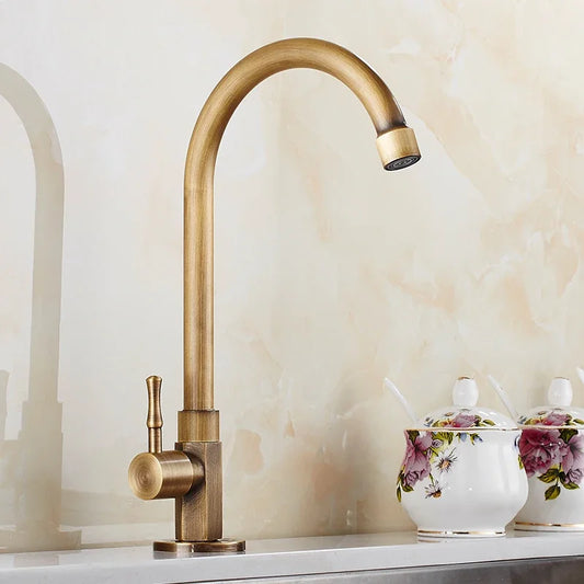 Robinet de Cuisine en Laiton Antique – Design Élégant en Col de Cygne pour Intérieur et Extérieur
