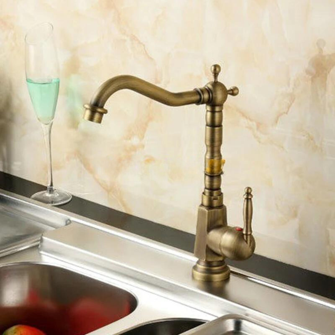Robinet de cuisine en laiton antique avec fonction pivotante à 360° – Robuste mitigeur monocommande