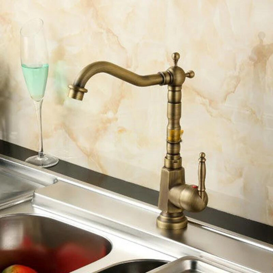 Robinet de cuisine en laiton antique avec fonction pivotante à 360° – Robuste mitigeur monocommande