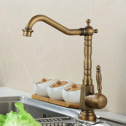 Robinet de cuisine en laiton antique avec fonction pivotante à 360° – Robuste mitigeur monocommande