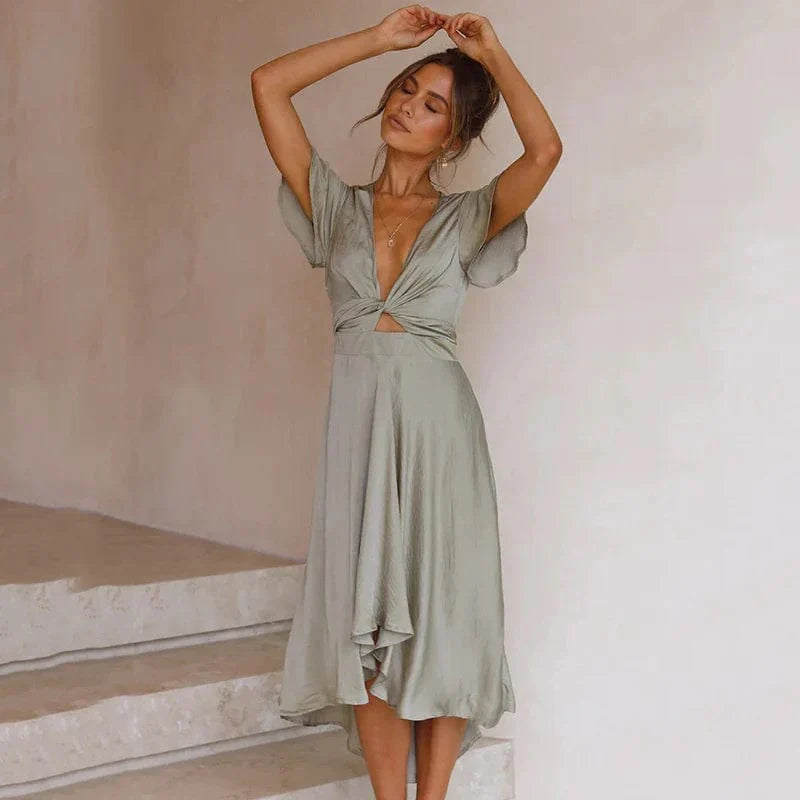 Robe Midi Fluide en Polyester - Femme - Serelith