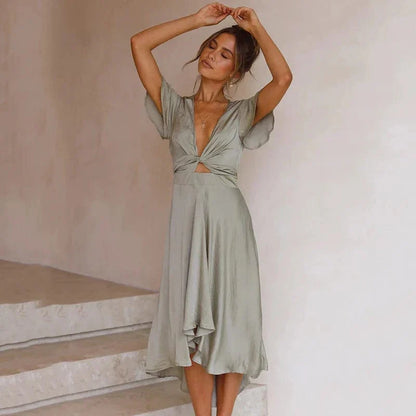 Robe Midi Fluide en Polyester - Femme - Serelith