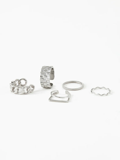Bague Géométrique Argentée Break Free (5 Pcs)