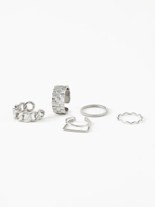 Bague Géométrique Argentée Break Free (5 Pcs)