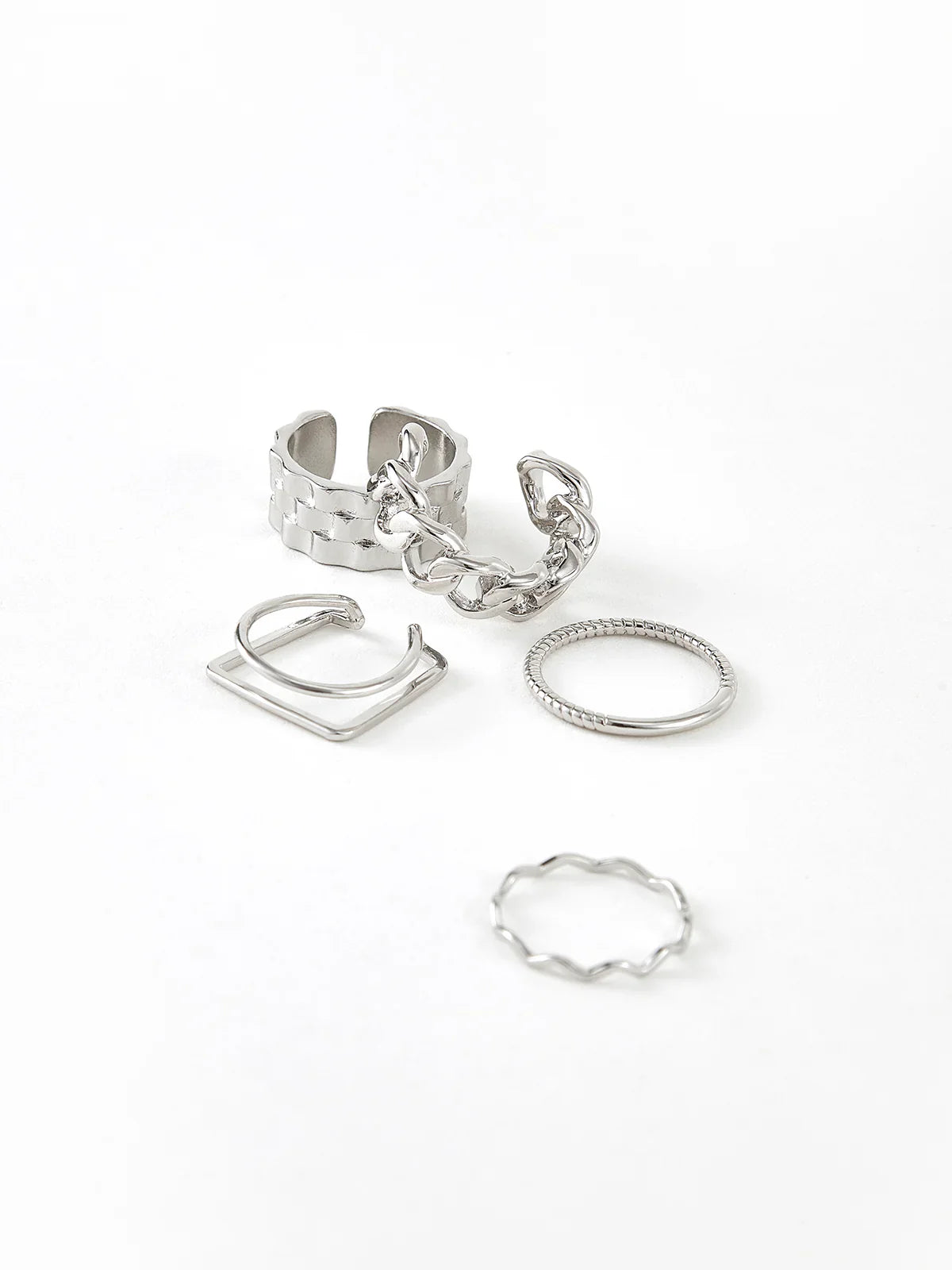 Bague Géométrique Argentée Break Free (5 Pcs)