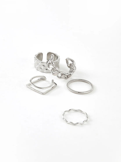 Bague Géométrique Argentée Break Free (5 Pcs)