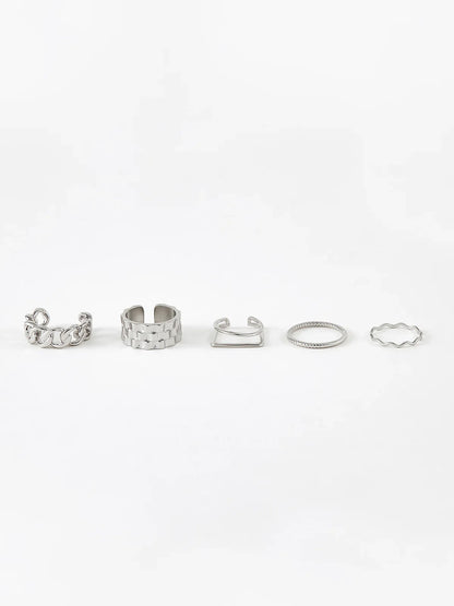 Bague Géométrique Argentée Break Free (5 Pcs)