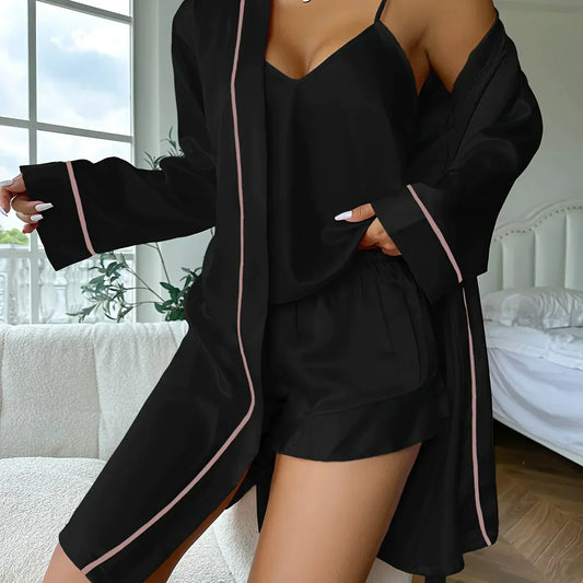 Amélie - Ensemble Pyjama En Satin 3 Pièces Pour Femme