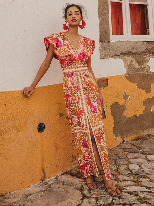 Robe longue vintage élégante avec manches originales et raffinées