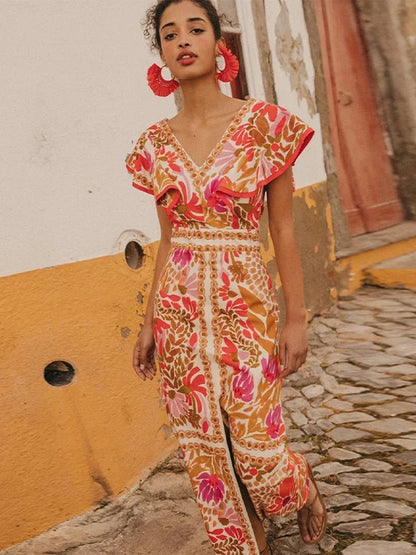Robe longue vintage élégante avec manches originales et raffinées