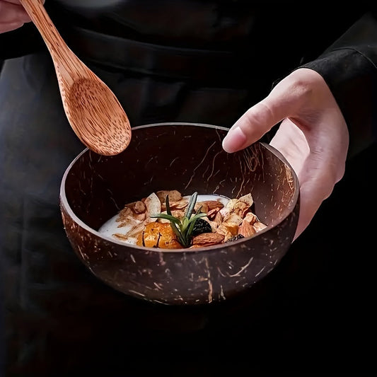 Set de bols en noix de coco CocoServe - Ensemble de service écologique de 3 pièces pour salades, bols et plus
