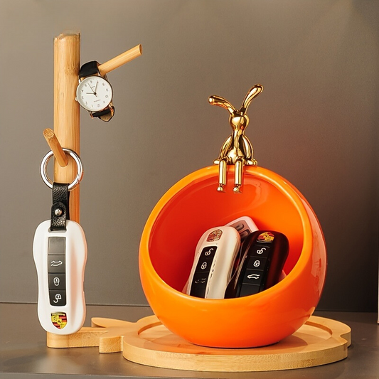 DeerBox Bol de rangement en céramique - Bol décoratif moderne avec couvercle en métal au design de cerf
