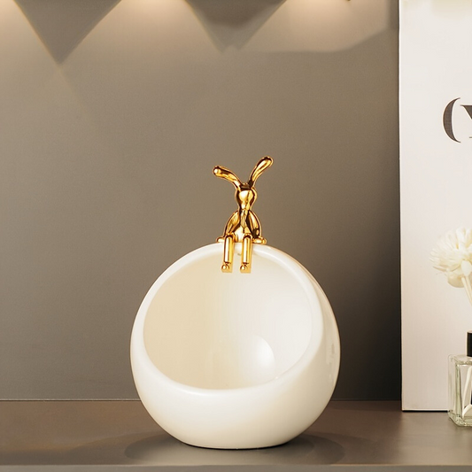 DeerBox Bol de rangement en céramique - Bol décoratif moderne avec couvercle en métal au design de cerf