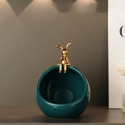 DeerBox Bol de rangement en céramique - Bol décoratif moderne avec couvercle en métal au design de cerf