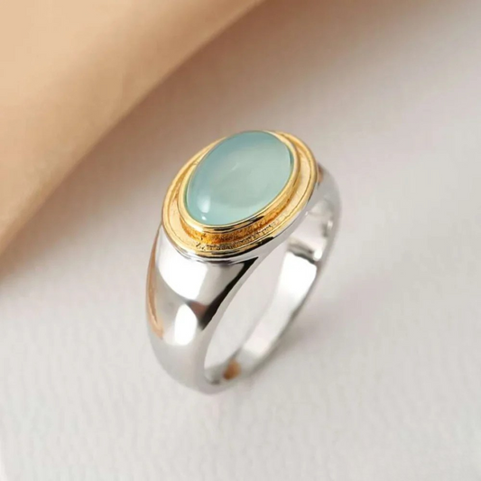 Bague en Pierre de Lune Verte Rétro