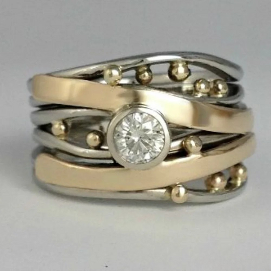 Bague en Zirconium Incrusté d'Or Classique