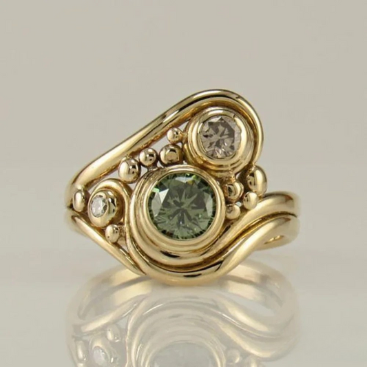 Bague en Zirconia Vert Doré Antique