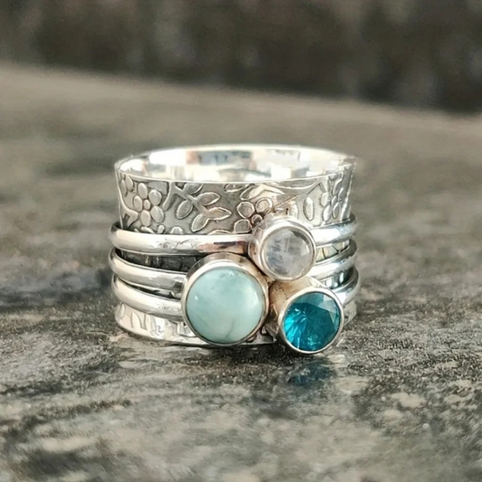 Bague en Pierre Naturelle Bleue Rétro