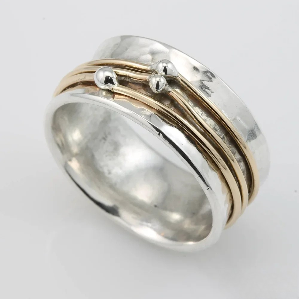 Bague en Argent Chromé Doré Rétro