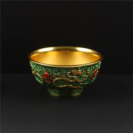 DragonBowl Vintage Bol Doré - Bol Métallique Art Déco avec Motifs de Dragons Sculptés