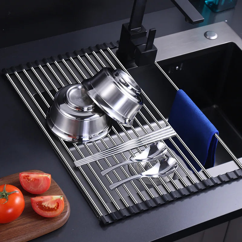 Égouttoir de cuisine en acier inoxydable – Pliable, Durable et Gain de Place