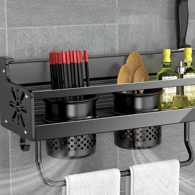 Étagère de cuisine en acier inoxydable à monter au mur avec crochets et porte-couteaux – Idéale pour une cuisine bien rangée