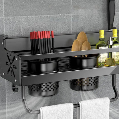 Étagère de cuisine en acier inoxydable à monter au mur avec crochets et porte-couteaux – Idéale pour une cuisine bien rangée