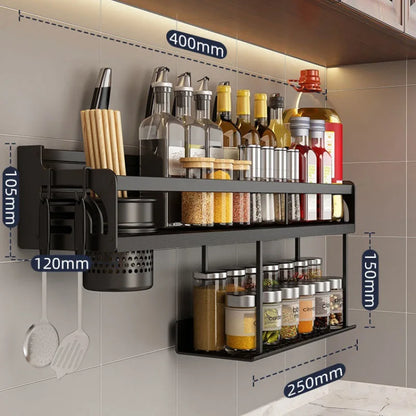 Étagère de cuisine en acier inoxydable à monter au mur avec crochets et porte-couteaux – Idéale pour une cuisine bien rangée