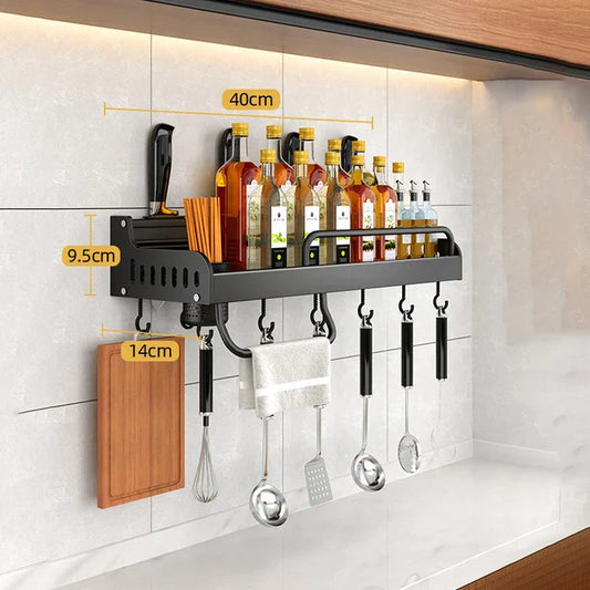 Étagère de cuisine en acier inoxydable à monter au mur avec crochets et porte-couteaux – Idéale pour une cuisine bien rangée