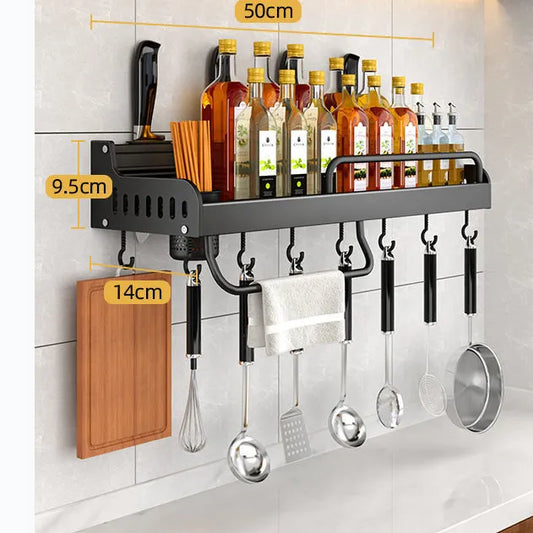 Étagère de cuisine en acier inoxydable à monter au mur avec crochets et porte-couteaux – Idéale pour une cuisine bien rangée