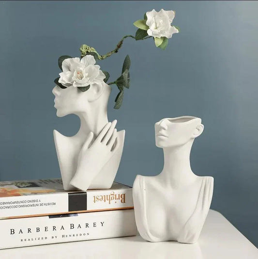 Vase en céramique élégant avec motif de visage artistique – Décoration parfaite pour votre maison