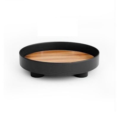 Plateau en céramique élégant avec base en bois – Parfait pour servir et décorer