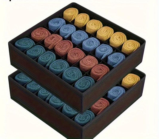 Organisateur pliable pour chaussettes et sous-vêtements – Pack de 2, 24 compartiments pour un rangement efficace