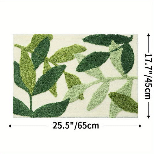 Tapis de bain Fien absorbant avec un élégant motif de feuilles – Confort antidérapant pour les salles de bain modernes