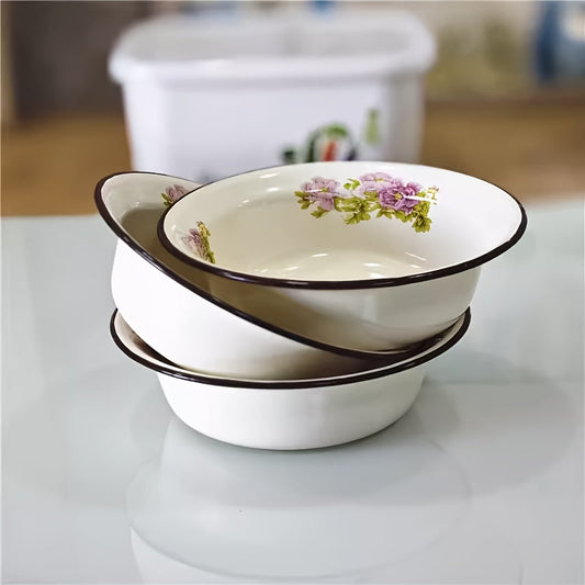 FlowerEnamel Ensemble de 3 bols en émail – Design floral vintage, résistant aux rayures