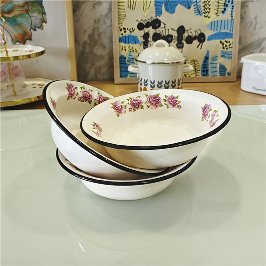 FlowerEnamel Ensemble de 3 bols en émail – Design floral vintage, résistant aux rayures